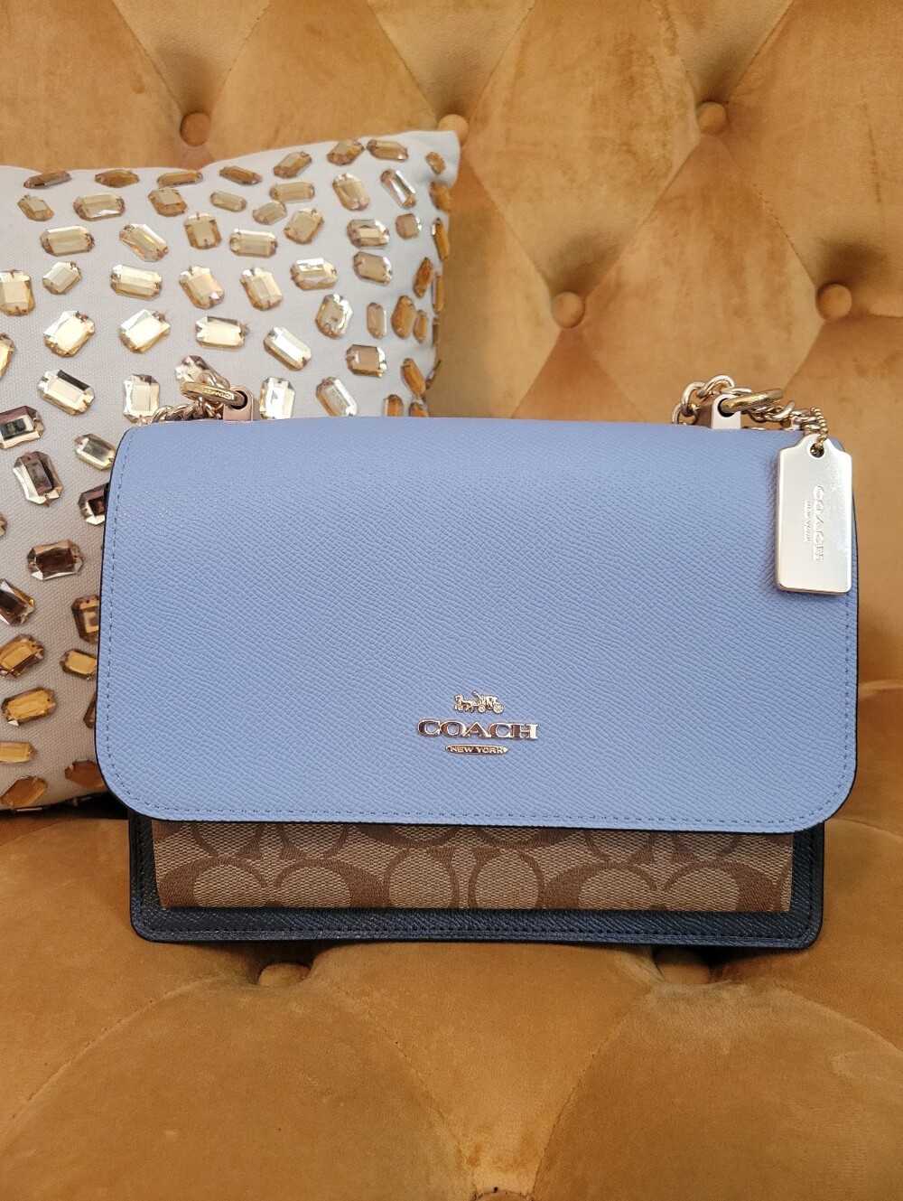 Coach Pebble Leather and Signature Canvas Crossbody - Light Blue